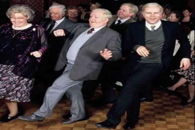 The cast of Still Game dancing the Slosh (Pic:BBC)
