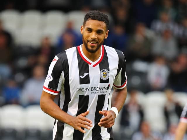 Jonah Ayunga of St Mirren in action