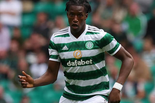 Bosun Lawal is seen in action during the Pre-Season Friendly match between Celtic and Blackburn Rovers