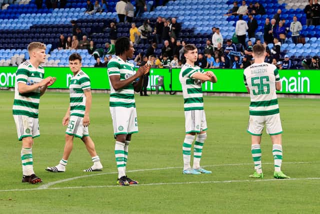 Celtic players applaud their fans after the Sydney Super Cup match at the Allianz Stadium