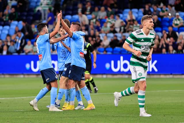 Robert Mak of Sydney FC celebrates scoring the equalising goal
