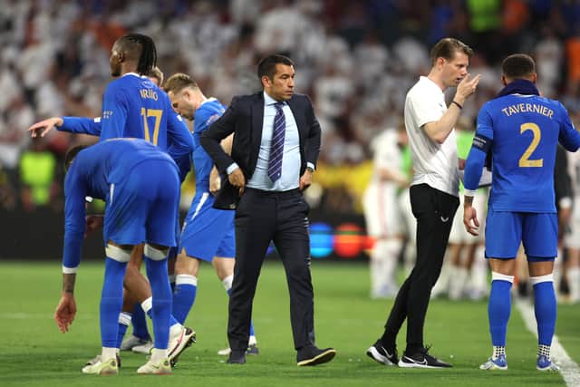 Giovanni van Bronckhorst reacts after the penalty shootout defeat in the UEFA Europa League final match between Eintracht Frankfurt and Rangers FC at Estadio Ramon Sanchez Pizjuan