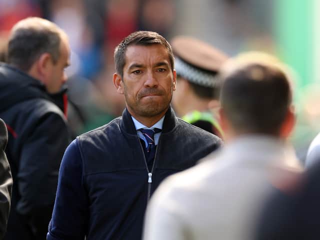 Former Rangers manager Giovanni Van Bronckhorst is seen during the Cinch Scottish Premiership match against Hibernian