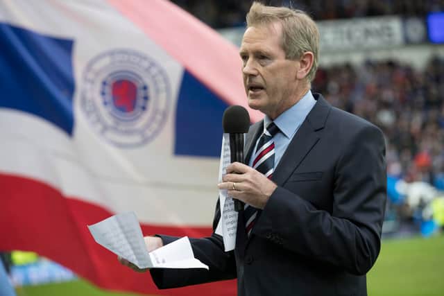 Dave King reads out a message to the Rangers fans at Ibrox Stadium in June 2017