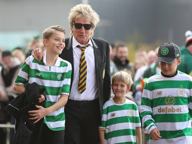 Rod Stewart passed on his love of Celtic to his children - pictured is his appearance at the Celtic - Hibs match on September 30, 2017