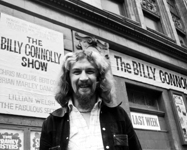 The Big Yin standing outside the Pavilion Theatre where his show ‘The Billy Connolly Show’ was playing