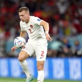 Alistair Johnston of Canada controls the ball during the FIFA World Cup Qatar 2022 Group F match against Belgium