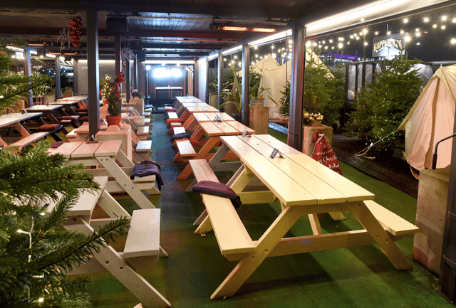 The seating area at Cranside Winter Village.