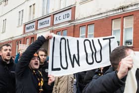 A group of Partick Thistle supporters protested against the club board and PTFC Trust before, and during, their Scottish Cup tie against Kelty Hearts (Image - SNS Group)