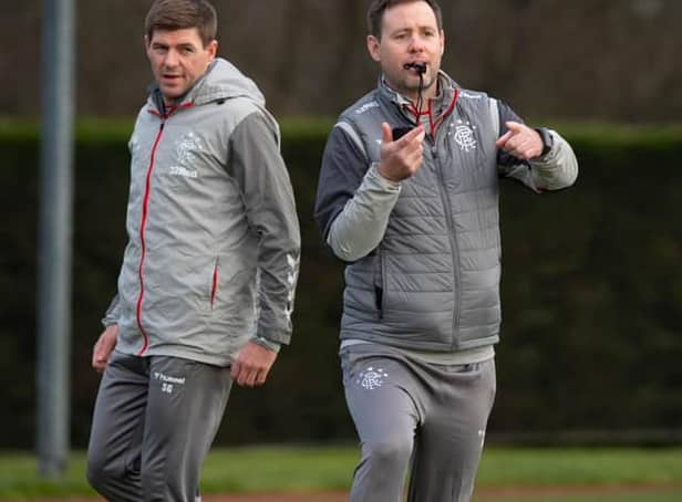 <p>Michael Beale (right) spent three years working under Steven Gerrard at Rangers (Image: SNS)</p>