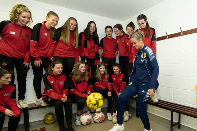 Leah Eddie shows off her skills in front of the Giffnock Under/16s team