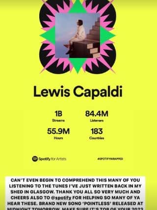 Lewis Capaldi’s Spotify post (Instagram/lewiscapaldi)