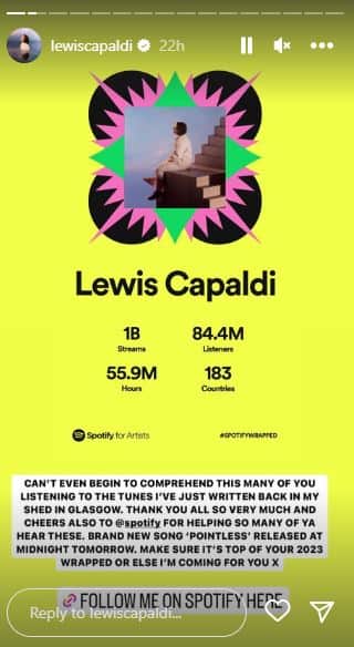 Lewis Capaldi’s Spotify post (Instagram/lewiscapaldi)