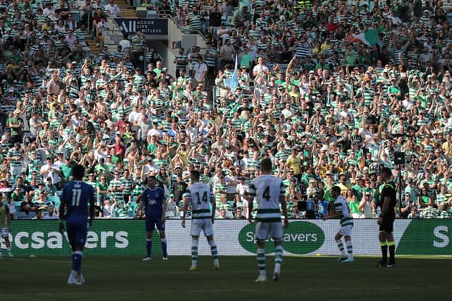 Celtic fans cheer during the Sydney Super Cup match between Celtic and Everton at Accor Stadium