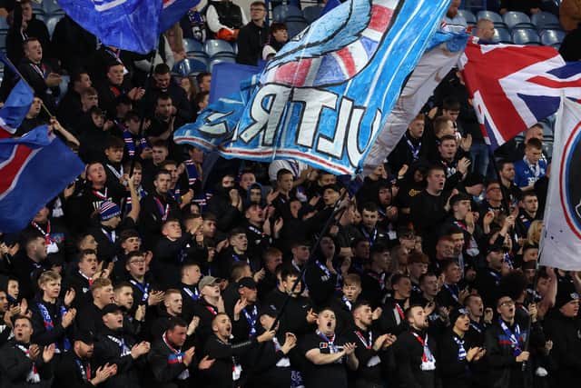 Fans of Rangers LFC show their support during the UEFA Women´s Champions League Second Qualifying Round First Leg match between Rangers and SL Benfica