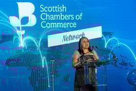 Dr Hina Khan giving an address at the Scottish Chamber of Commerce Business Address at the Hilton Hotel Glasgow