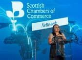 Dr Hina Khan giving an address at the Scottish Chamber of Commerce Business Address at the Hilton Hotel Glasgow