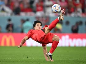 Cho Gue-Sung in action during the FIFA World Cup Qatar 2022 Group H match between Korea Republic and Portugal