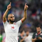 Aissa Laidouni of Tunisia applauds fans after the 1-0 win during the FIFA World Cup Qatar 2022 Group D match against France