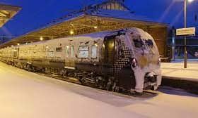 A Scotrail train in the snow