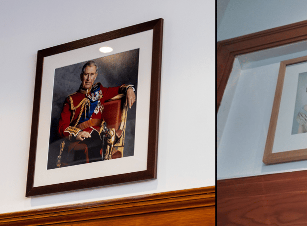 <p>Two images of the queen used to be hung in the Ibrox changing room</p>