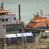 An RNLI life boat arrives back in port after taking part in a rescue mission in the English Channel.