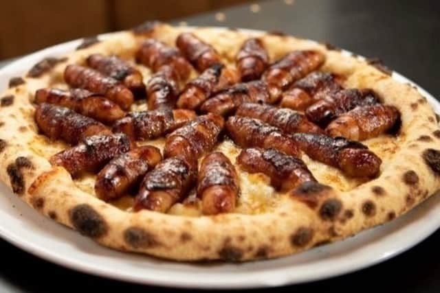 The pigs in blankets pizza from Pizza Punks