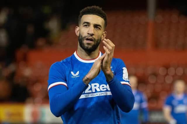 Rangers defender Connor Goldson applauds the away fans at Pittodrie (Image: SNS Group)