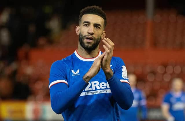 Rangers defender Connor Goldson applauds the away fans at Pittodrie (Image: SNS Group)