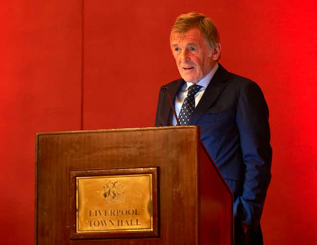 Sir Kenny Dalglish speaks as Liverpool manager Jurgen Klopp receives the freedom of the City of Liverpool at Liverpool Town Hall on November 2, 2022 in Liverpool, England. (Photo by Nick Taylor/Liverpool FC/Liverpool FC via Getty Images)