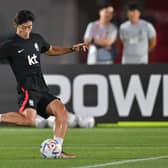 South Korea's forward Cho Gue-sung takes part in a training session at Al Egla 