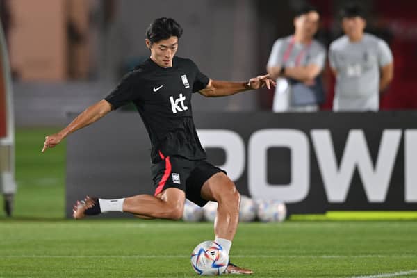 South Korea's forward Cho Gue-sung takes part in a training session at Al Egla 