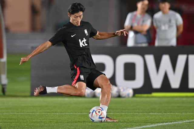 South Korea's forward Cho Gue-sung takes part in a training session at Al Egla 