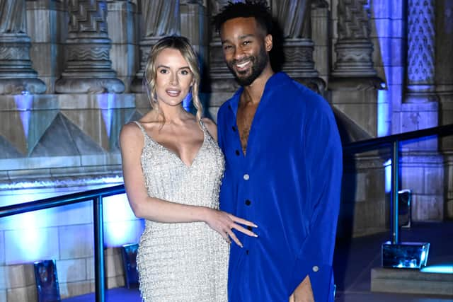 Faye Winter and Teddy Soares attend the after party for James Cameron's "Avatar: The Way of Water" world premiere, at The Natural History Museum on December 06, 2022 in London, England. (Photo by Gareth Cattermole/Getty Images for Disney)