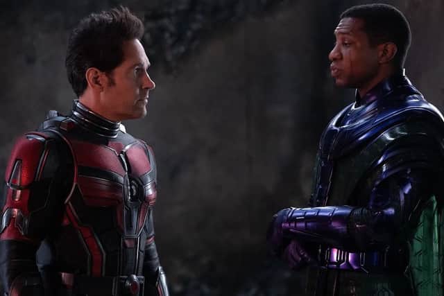 Paul Rudd and Jonathan Majors as Scott "Ant-Man" Lang and Kang the Conqueror (Credit: Marvel Studios)