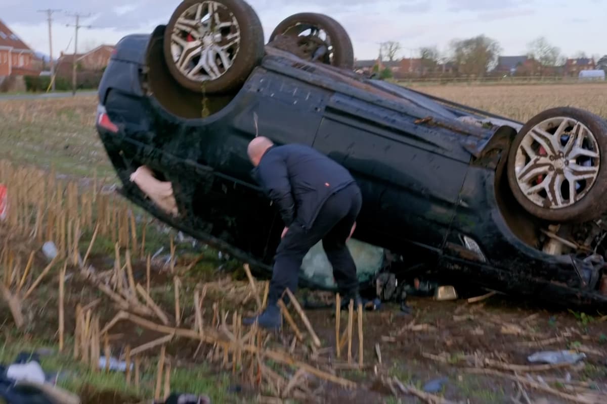 Land Rover Crash Chasing Moment car thief crashes stolen Range Rover at 120mph