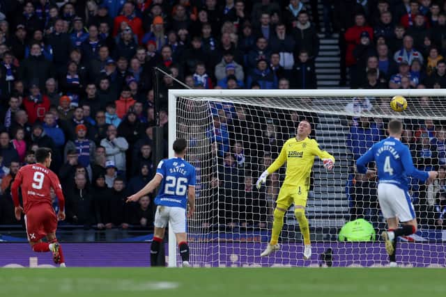 Bojan Miovski of Aberdeen opens the scoring against Rangers