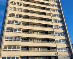 Activists set off flares and unfurled a banner from the Wyndford tower that read: ‘Homes for People Not for Profits. Save the High Flats’