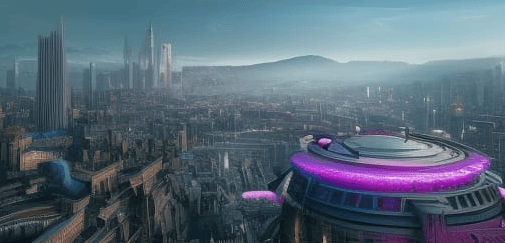 Glasgow City Centre in the year 2500 as imagined by the NightCafe AI