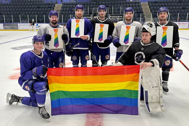 Glasgow Clan players show support for their Pride Night game at Braehead Arena on Friday