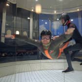 Richard Gullick tries out indoor skydiving at the Bear Grylls Adventure, Birmingham.