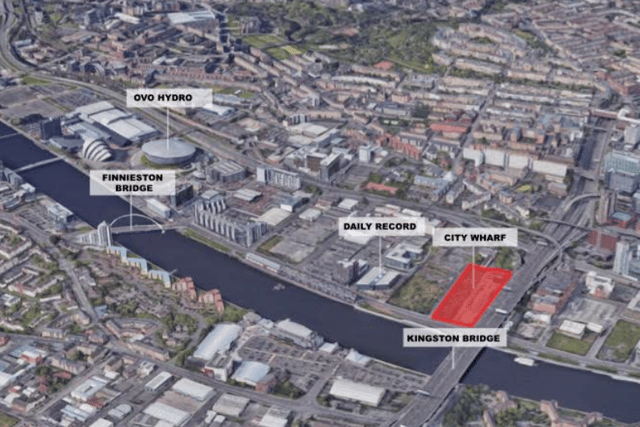 The city wharf development, highlighted in red, will be home to nearly 500 student flats and 500 new-build homes if the application goes through