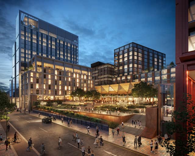 A public space park option for the space above Glasgow Queen Street currently occupied by Buchanan Galleries