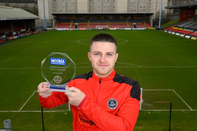 Aidan Fitzpatrick poses with his Player of the Month award (Image: Craig Watson)