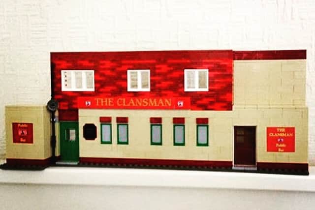 A lego version of The Clansman from Still Game, once upon a time the Ruchill Tavern in Maryhill