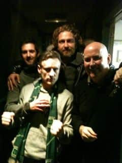 Gerard Butler and Cal MacAninch popped into the Admiral prior to a Celtic match in 2012
