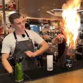Adding cinnamon and nutmeg to the caramelised sugar and Grand Mariner adds flavour and a pretty light show to boot! Maybe don’t try this bit at home though.