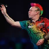 Scotland’s Peter Wright in action at Alexandra Palace in December 2021