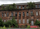 The overgrown, boarded up remains of Golfhill Public School