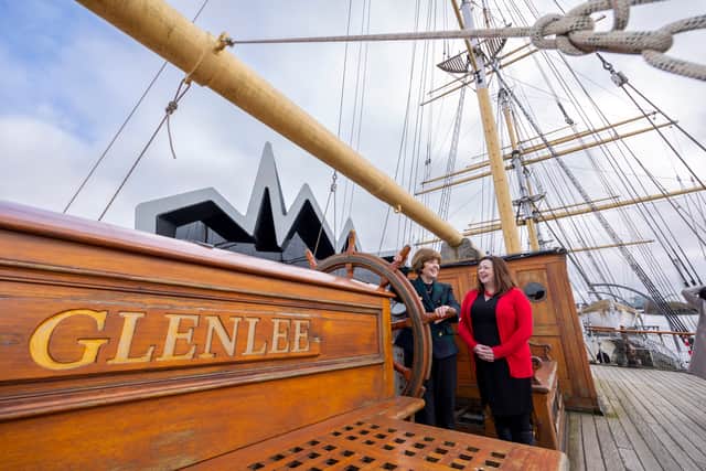 Ray Macfarlane, Trustee and deputy chair of National Heritage Memorial Fund with Fiona Greer, Development Director at The Tall Ship Glenlee, (on right).(Pic: Martin Shield)